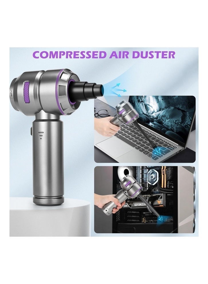 XVersion Car Vacuum 2-in-1 Handheld Vacuum Cleaner & Compressed Air Duster. Car Vacuum Cleaner Strong, 3-Speed 16,000PA & Electric Dust Blower for Electronics, Car, Kichen, PC (Gray with Purpel) - Image 4