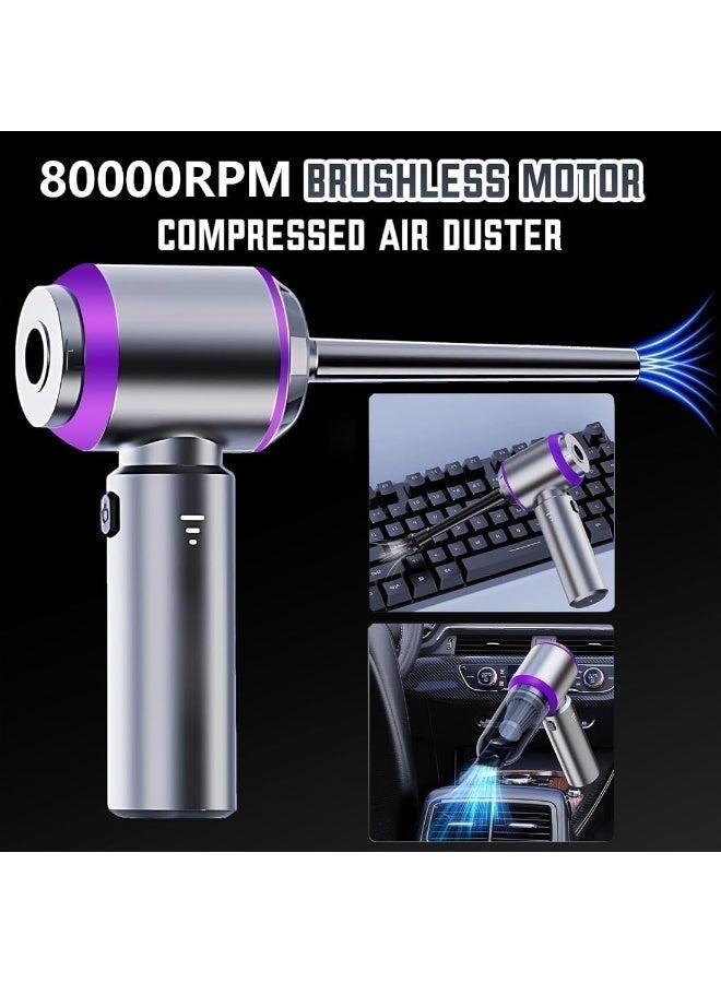 XVersion Car Vacuum 2-in-1 Handheld Vacuum Cleaner & Compressed Air Duster. Car Vacuum Cleaner Strong, 3-Speed 16,000PA & Electric Dust Blower for Electronics, Car, Kichen, PC (Gray with Purpel) - Image 5