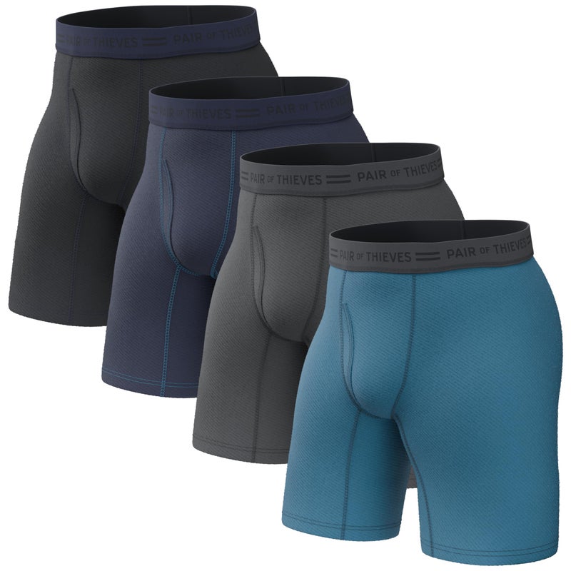 Pair of Thieves Everyday Soft Cotton Long Boxer Briefs for Men 4-Pack | Comfortable Fit, Durable Fabric + Classic Style | Navy, Large - Image 1
