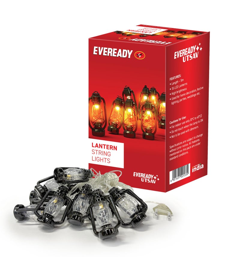 Eveready Utsav, 5 Meter Lantern String Light, 15 LED Lanterns, Indoor String Lights, Decoration for Diwali, Christmas, Wedding, New Year and Home, Pack of 1 - Image 1