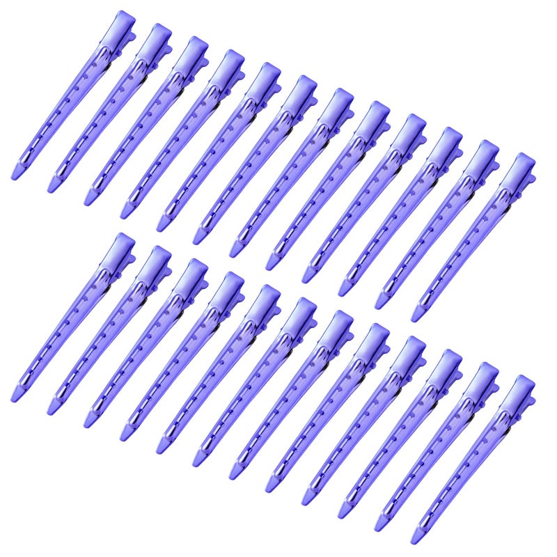 Bantoye 24 Packs Duck Bill Clips, Bantoye 3.35 Inches Rustproof Metal Alligator Curl Clips with Holes for Hair Styling, Hair Coloring, Bright Purple - Image 1