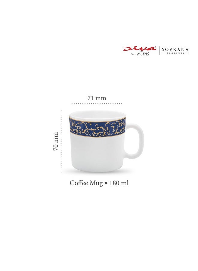 La Opala La Opala Diva, Sovrana Collection, Opal Glass Coffee Mug Set 6 pcs, Anassa Blue, White  - Image 2