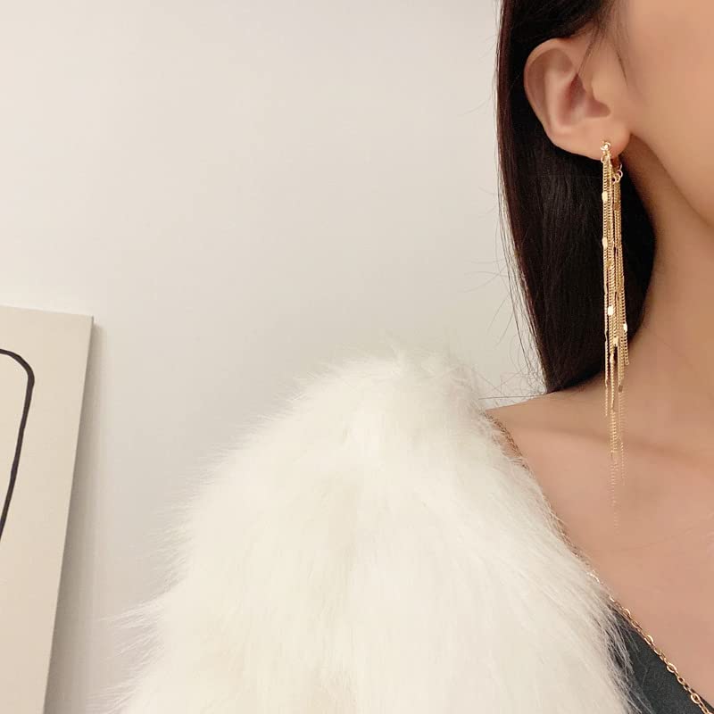 KesaPlan Sterling Silver Women's Tassel Earrings Gold 925 Silver Chandelier Threading Long Gold Dangle Earrings - Image 5