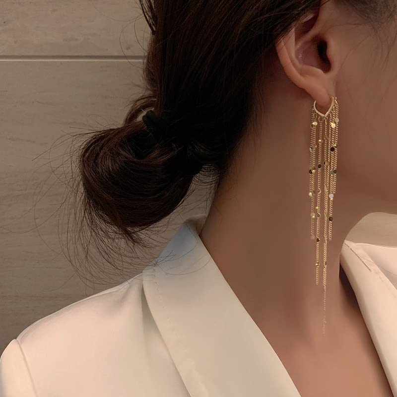 KesaPlan Sterling Silver Women's Tassel Earrings Gold 925 Silver Chandelier Threading Long Gold Dangle Earrings - Image 4