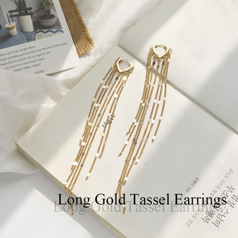 KesaPlan Sterling Silver Women's Tassel Earrings Gold 925 Silver Chandelier Threading Long Gold Dangle Earrings - Image 2