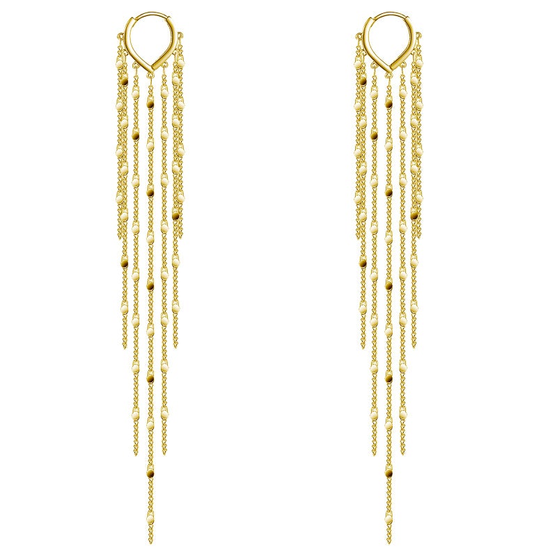 KesaPlan Sterling Silver Women's Tassel Earrings Gold 925 Silver Chandelier Threading Long Gold Dangle Earrings - Image 1
