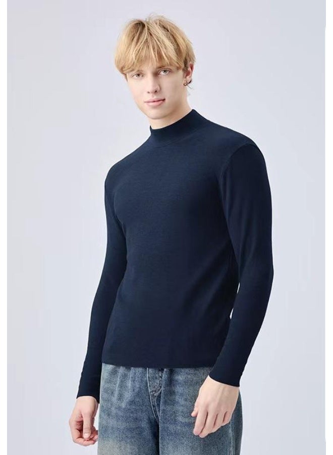 NIBEMINENT تي شيرت رجالي بأكمام طويلة و ياقة عالية لخريف و شتاء، تصميم ضيق، قطن، مريح و قابل للتنفس، سهل الارتداء - Image 1