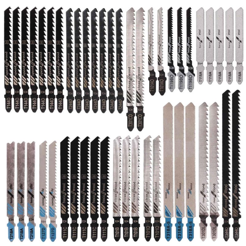 Gihunk 48pcs Jigsaw Blades, Contractor Assorted T Shank Jig Saw Blades Set, Multi-Purpose HCS/HSS Saw Blades for Wood, Plastic, Metal Cutting - Image 1