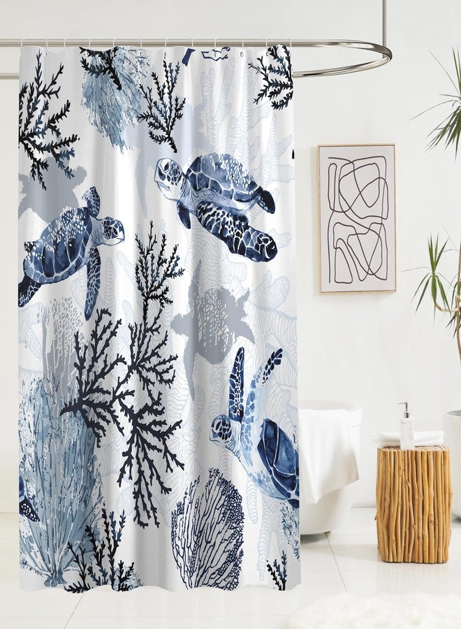 weesire Nautical Coastal Shower Curtain Beach Sea Turtle Print Bath Curtain Ocean Waterproof Fabric Shower Curtains for Bathroom with 12 White Plastic Hooks, 72 x 72 Inch, Navy Blue - Image 4