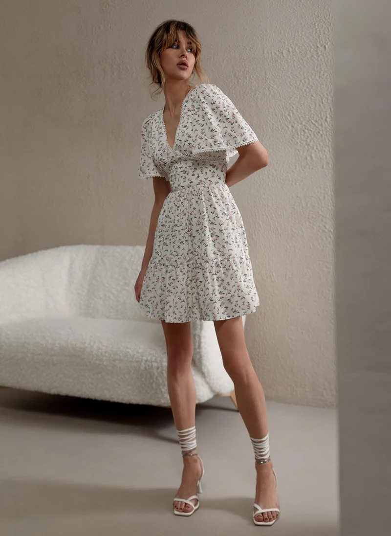Lichi  Mini dress trimmed with broderie anglaise for Women | Best Price UAE