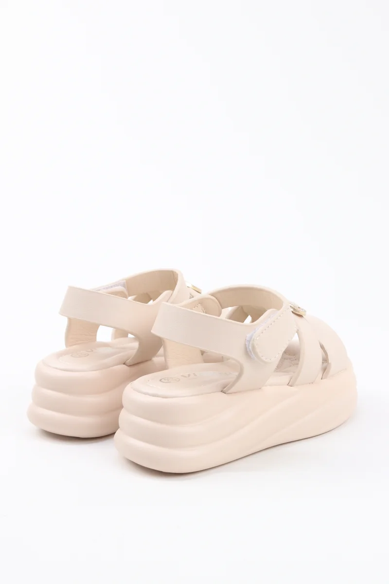 Viny BEIGE VINY Girls Wedge Heel Sandals – Elegant Rhinestone Buckle Sandals for Girls, Comfortable Platform Sandals, Princess Party & Wedding Footwear for Kids (Black, Pink, White, Beige) for Women | Best Price UAE