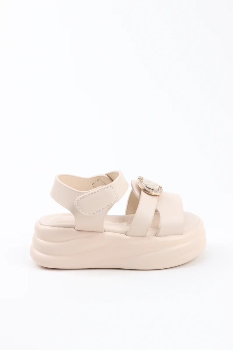 Viny VINY Girls Wedge Heel Sandals – Elegant Rhinestone Buckle Sandals for Girls, Comfortable Platform Sandals, Princess Party & Wedding Footwear for Kids (Black, Pink, White, Beige)