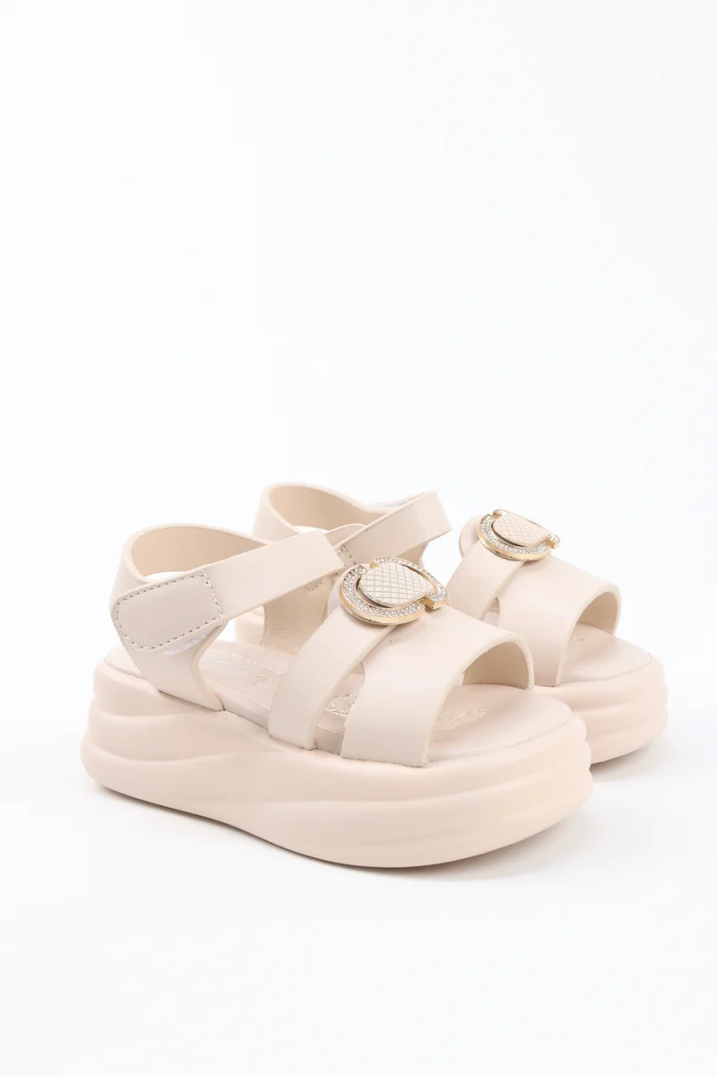 Viny VINY Girls Wedge Heel Sandals – Elegant Rhinestone Buckle Sandals for Girls, Comfortable Platform Sandals, Princess Party & Wedding Footwear for Kids (Black, Pink, White, Beige)