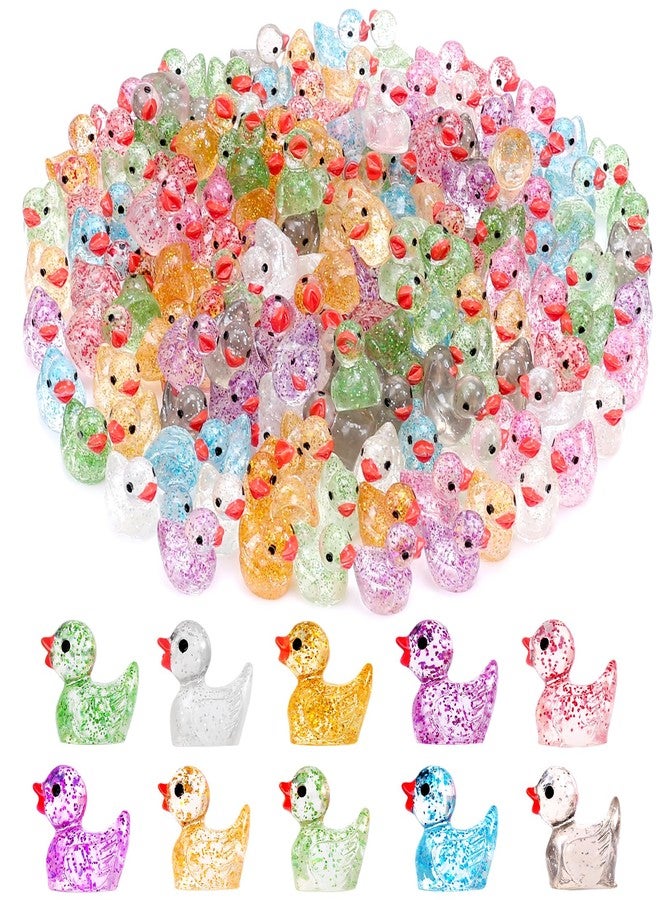 NEOACT 150 Pcs Glitter Mini Resin Ducks,Colorful Mini Duck Figures to Hide,Tiny Plastic Ducks Bulk for Micro Landscape Dollhouse Fairy Garden Decor Party Favors Toys - Image 1