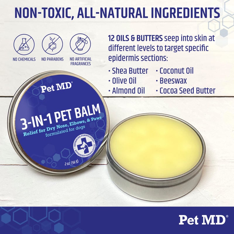 Pet MD Dog Paw Balm - 3-in-1 Paw, Nose/Snout, & Elbow Moisturizer & Paw Protectors for Dogs - 2 oz Paw Wax with Shea Butter, Coconut Oil, & Beeswax - Image 3