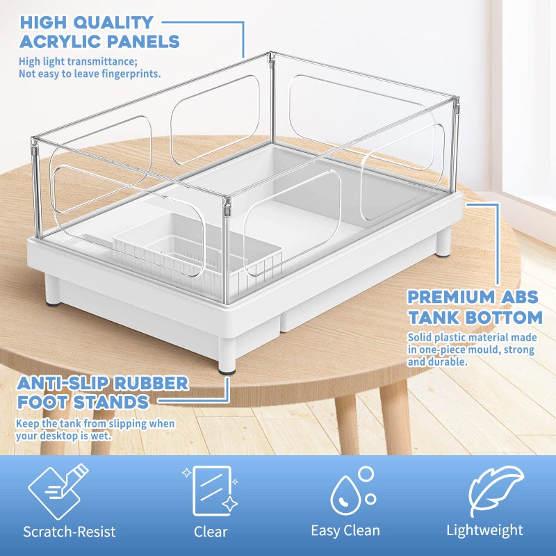 MoonOrange Small Turtle Tank Kit(Tank+Light+Filter), Acrylic Turtle Tank Starter Kit with Bask Platform, Bottom Drain, Multi-Function Area for Small Reptiles.(White) - Image 2