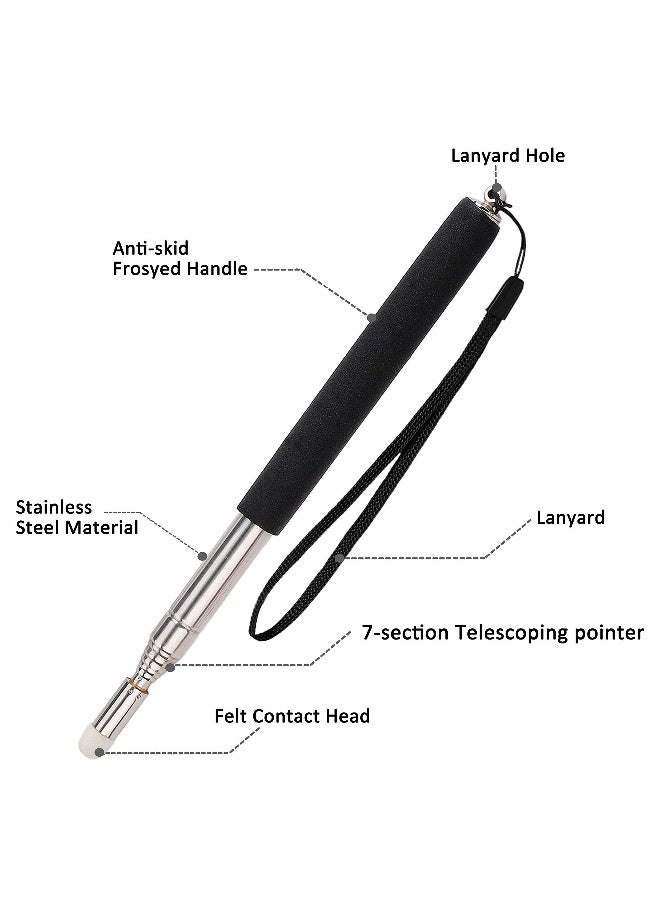 Telescoping Pointer Telescopic Teachers Retractable Stick Extendable Classroom Whiteboard Presenter with Lanyard and Felt Head for Presentations 2 Pieces Black Red - Image 2