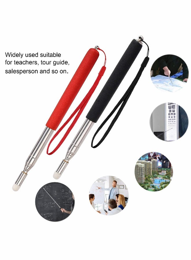 Telescoping Pointer Telescopic Teachers Retractable Stick Extendable Classroom Whiteboard Presenter with Lanyard and Felt Head for Presentations 2 Pieces Black Red - Image 4
