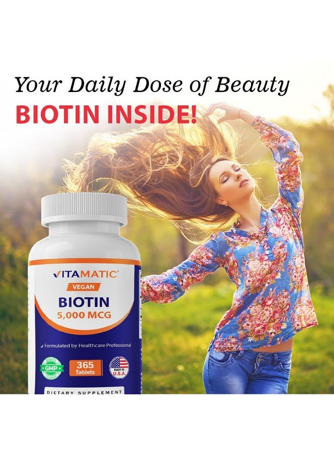 Vitamatic Biotin 5000mcg (5 mg) for Stronger Hair, Skin & Nails - 365 Vegan Tablets- Also Called Vitamin B7 - Image 4