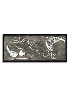 Stupell Industries Zone Phrase Music Headset Video Game Controller, Designed By Daphne Polselli Black Framed Wall Art, 24 X 10, White  - Image 1