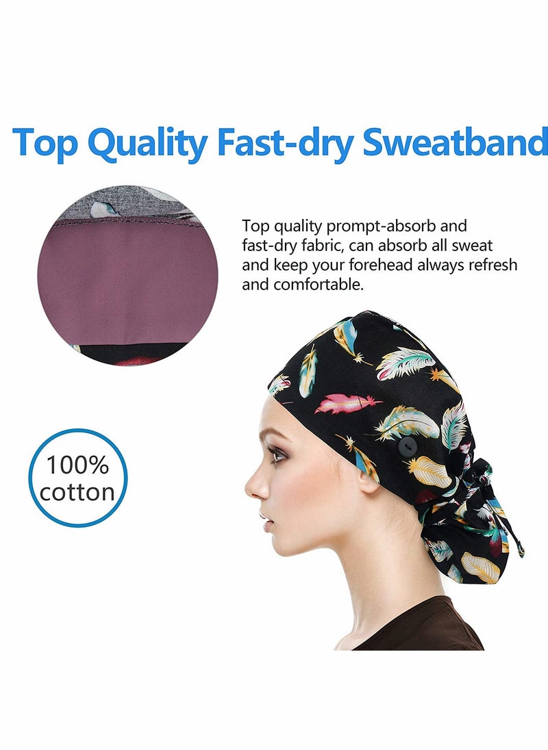SYOSI - Adjustable Working Cap with Button Long Hair, Sweatband Cotton Ponytail Holder, Tie Back Hats for Women & Men, One Size - Image 1