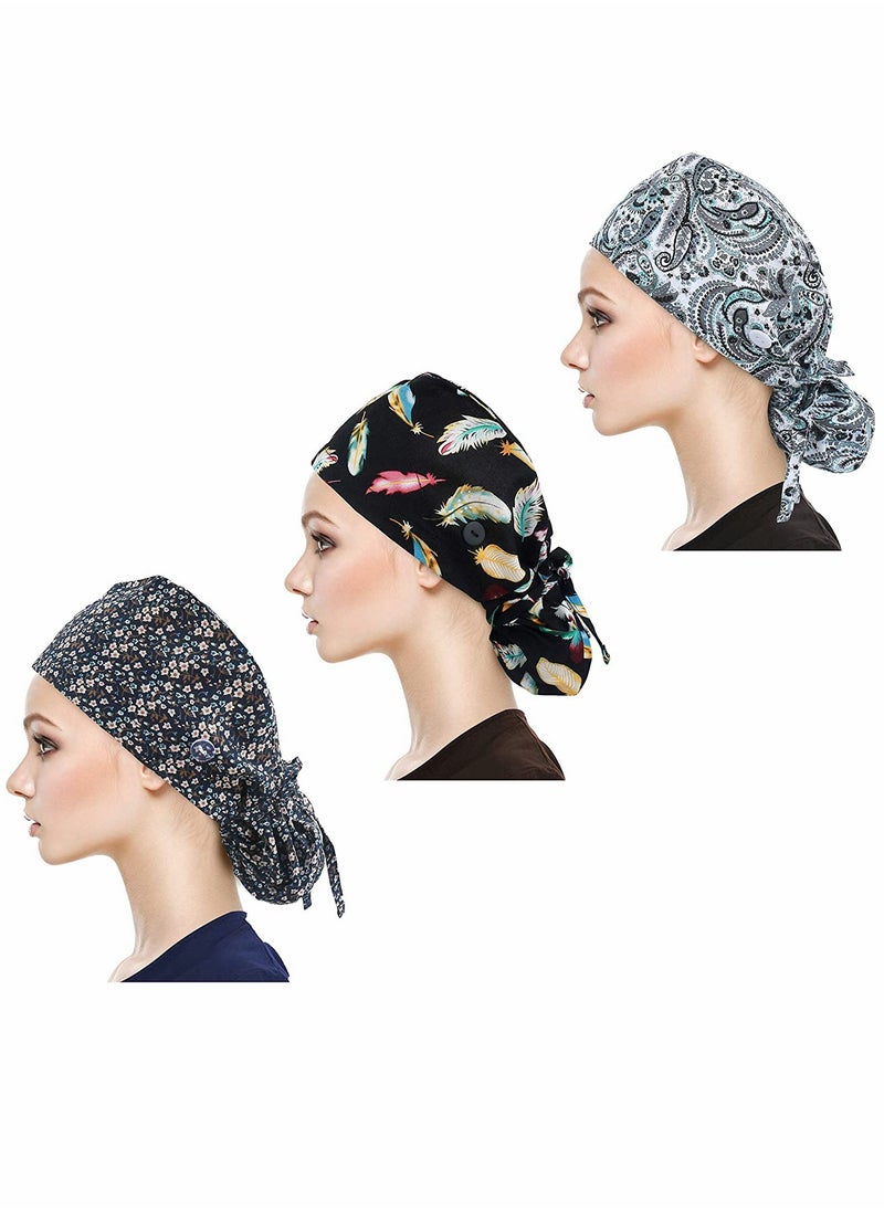 SYOSI - Adjustable Working Cap with Button Long Hair, Sweatband Cotton Ponytail Holder, Tie Back Hats for Women & Men, One Size - Image 1