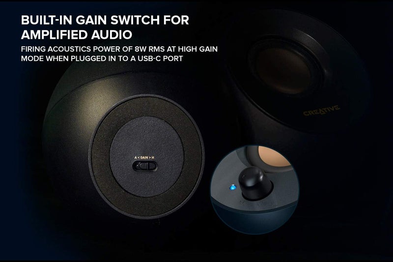 Creative Pebble V2 - الحد الأدنى 2.0 مكبرات صوت سطح المكتب مدعومة بواسطة USB-C 3.5 ملم AUX-in تصل إلى 8 واط RMS الطاقة لأجهزة الكمبيوتر وأجهزة الكمبيوتر المحمولة نوع A محول متضمن وكابل موسع (أسود) - Image 5