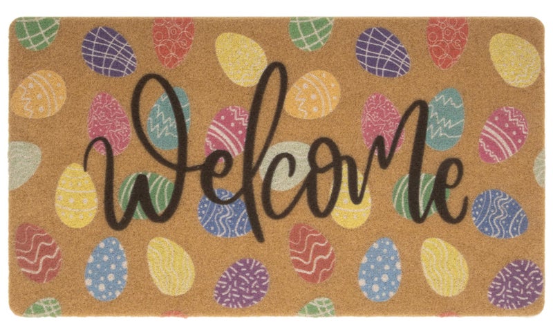 FGSS Easter Coir Doormat Spring Welcome Mat - Colorful Easter Eggs Front Door Mat Indoor Outdoor Entrance Decor 17 X 29 Inch - Image 1
