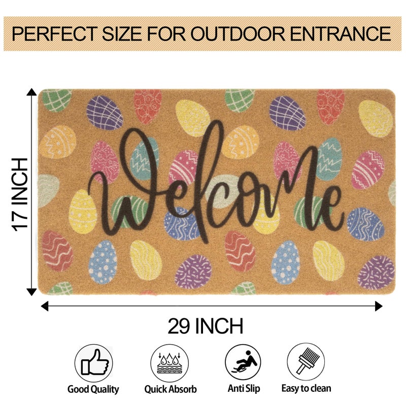 FGSS Easter Coir Doormat Spring Welcome Mat - Colorful Easter Eggs Front Door Mat Indoor Outdoor Entrance Decor 17 X 29 Inch - Image 2