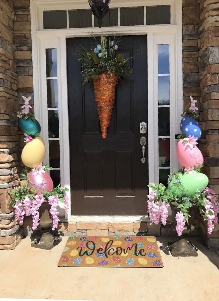 FGSS Easter Coir Doormat Spring Welcome Mat - Colorful Easter Eggs Front Door Mat Indoor Outdoor Entrance Decor 17 X 29 Inch - Image 4