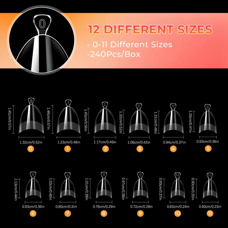 Ranrose Short Almond Nail Tips 240PCS Half Matte Soft Gel Nail Tips 12 Sizes Short Almond Half Cover False Nails with Handles for Press on Nails Extension Art Home & DIY Nail Salon with Box - Image 2