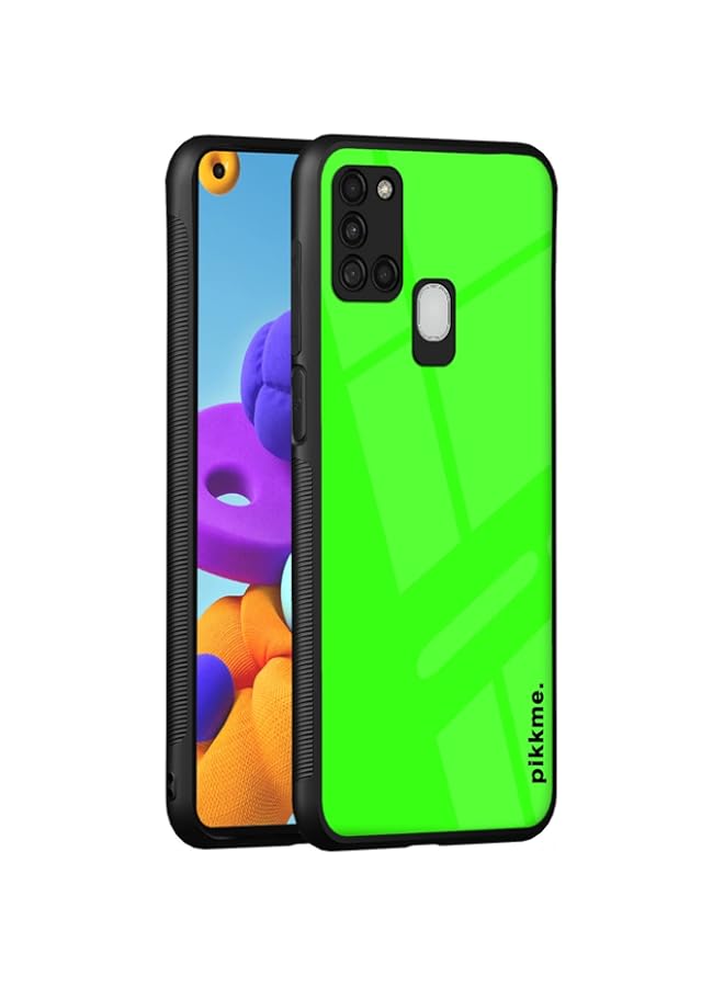 Samsung Galaxy A21s Back Cover | Ultra Hybrid Printed Green Plain Glass Case | Soft TPU Sides with Anit-Skid Grip Protection (Plain 11)