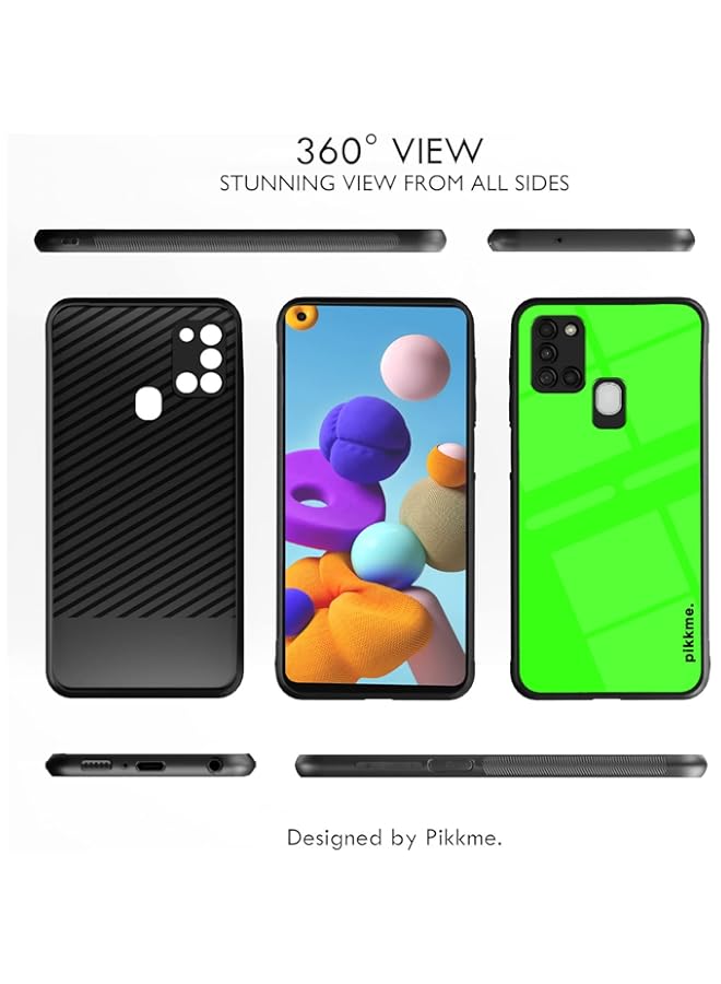 Samsung Galaxy A21s Back Cover | Ultra Hybrid Printed Green Plain Glass Case | Soft TPU Sides with Anit-Skid Grip Protection (Plain 11)