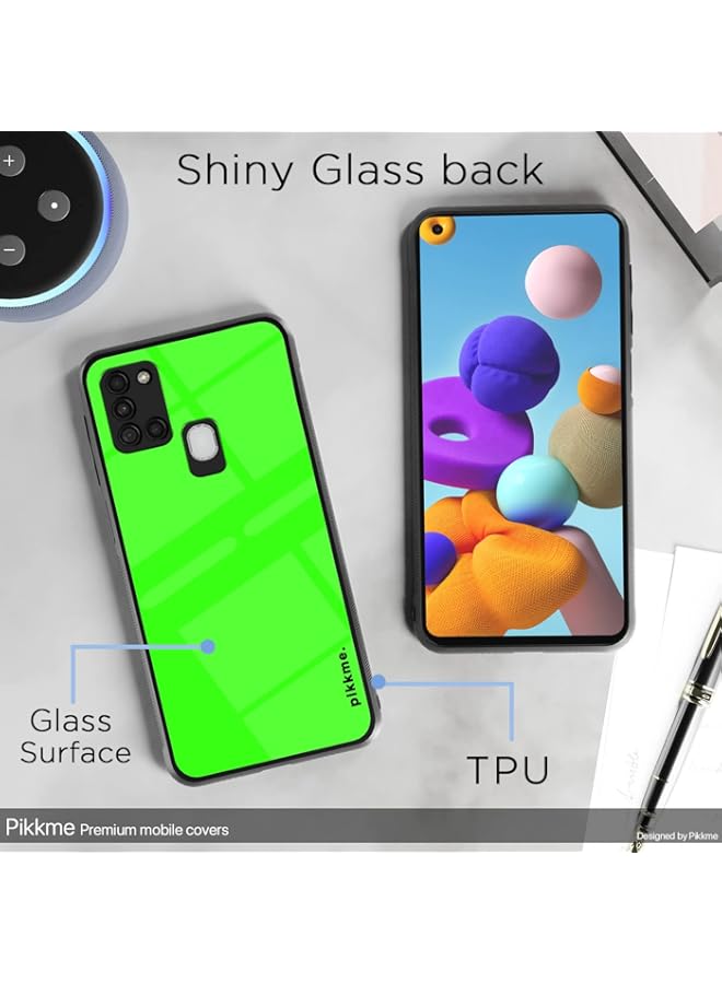 Samsung Galaxy A21s Back Cover | Ultra Hybrid Printed Green Plain Glass Case | Soft TPU Sides with Anit-Skid Grip Protection (Plain 11)