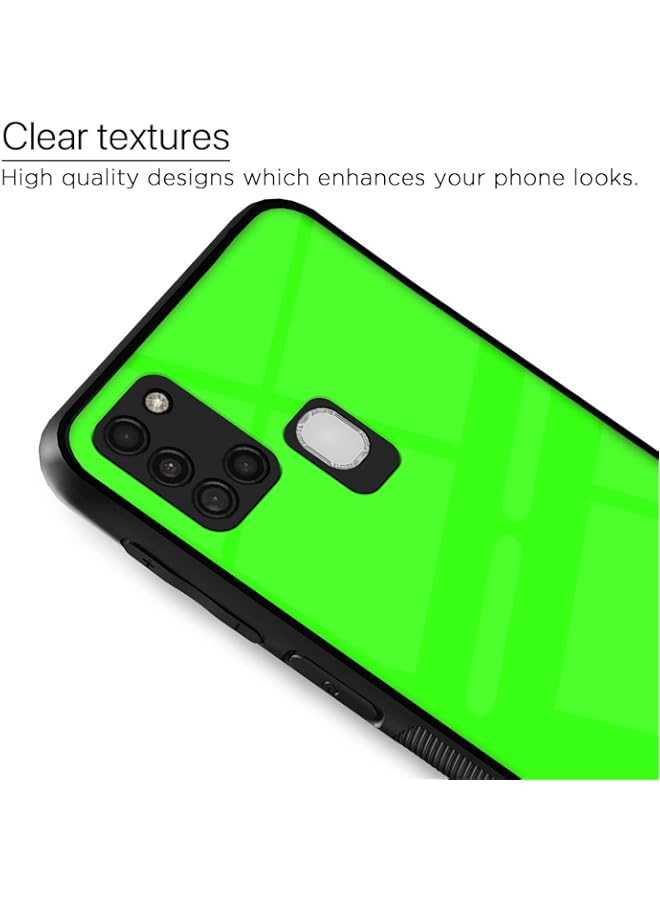 Samsung Galaxy A21s Back Cover | Ultra Hybrid Printed Green Plain Glass Case | Soft TPU Sides with Anit-Skid Grip Protection (Plain 11)