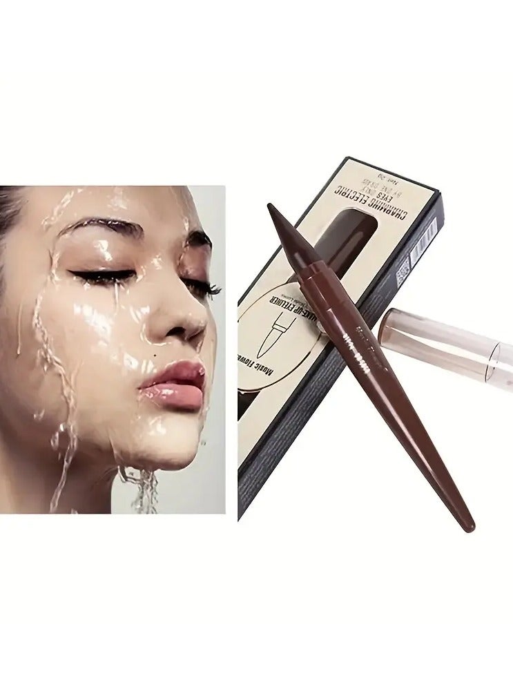 Music Flower Long-Lasting Matte Eyeliner Gel - Smooth, Natural, Waterproof, And Smudge-Proof, Blue Eyeliner Contains Plant Squalane Formula - Black - Image 4