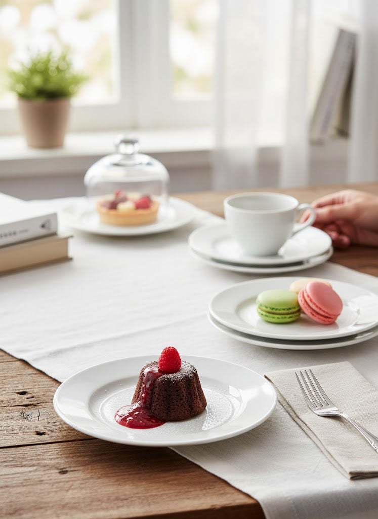 REEM 12-Piece Porcelain Dessert Plates Set White 6 inch - Image 1