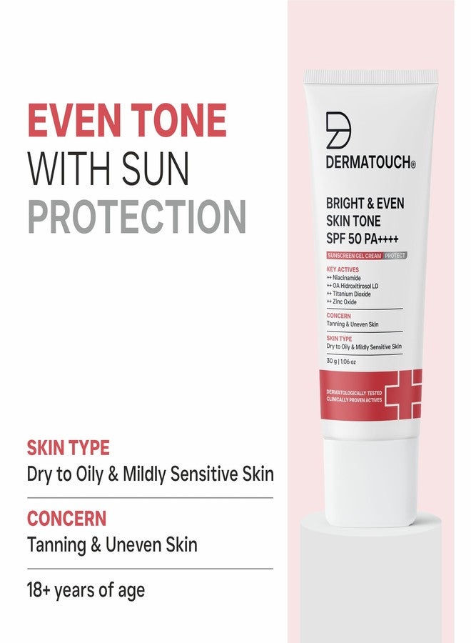 DERMATOUCH BRIGHT & EVEN SKIN TONE SPF 50 PA++++ SUNSCREEN Gel Cream for Tanning, Uneven Skin Tone & Sun Protection/Suitable for Dry to Oily & Mildly Sensitive Skin | 30g - Image 3
