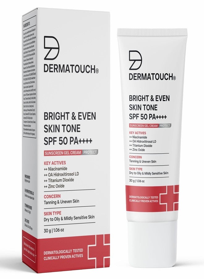 DERMATOUCH BRIGHT & EVEN SKIN TONE SPF 50 PA++++ SUNSCREEN Gel Cream for Tanning, Uneven Skin Tone & Sun Protection/Suitable for Dry to Oily & Mildly Sensitive Skin | 30g - Image 1