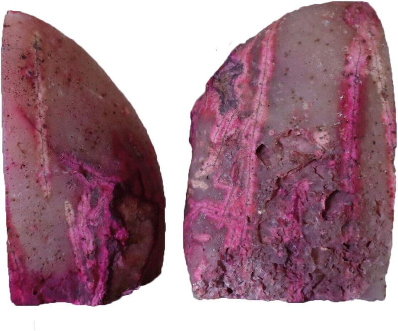 AMOYSTONE 2-3 Lbs Small Agate Bookends 1 Pair Natural Crystal Dyed Pink Decorative Book Stopper for Books Movies Cds - Image 5