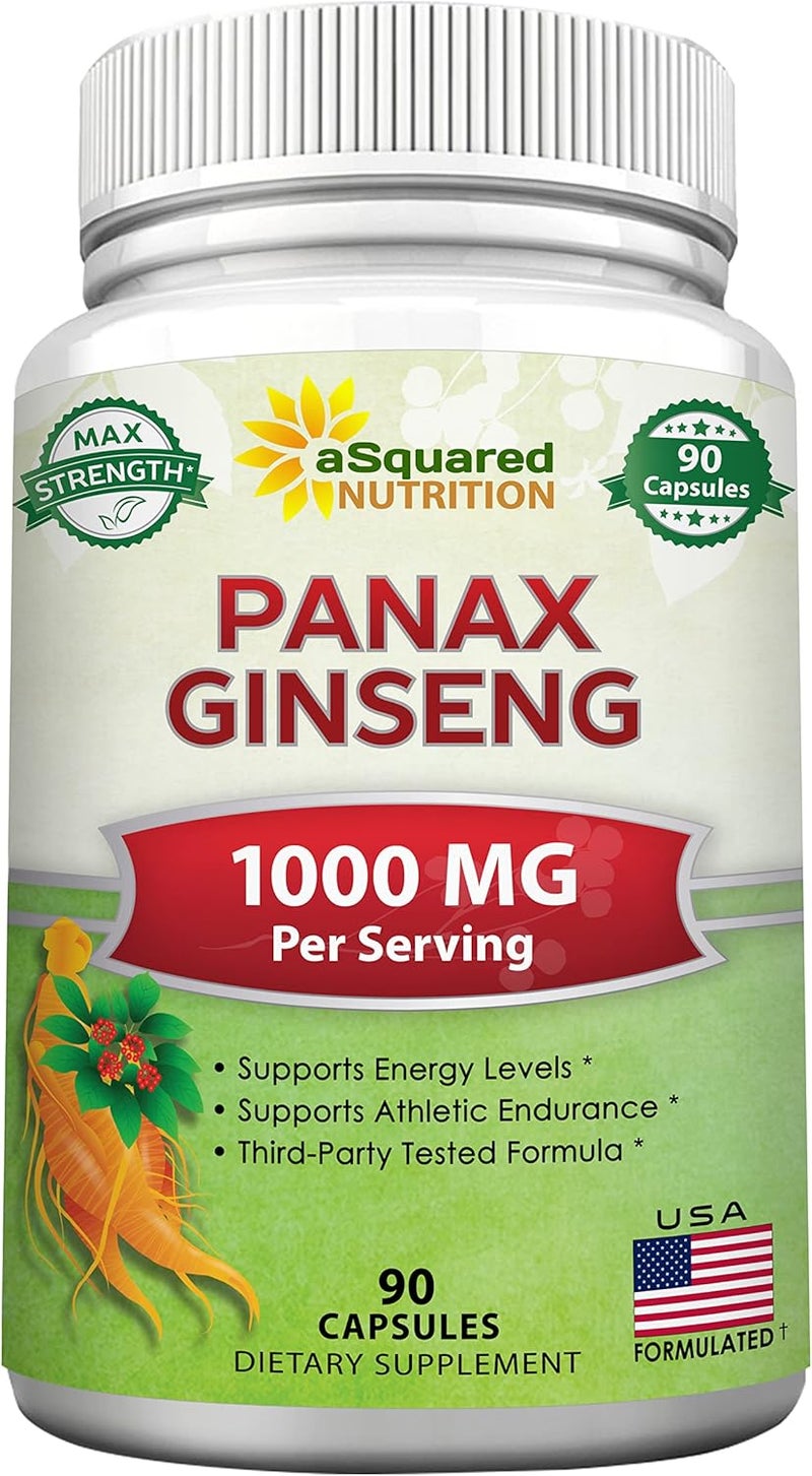 aSquared Nutrition Natural Korean Panax Ginseng (1000mg Max Strength)-90 Capsules Root Extract Complex (Red & White), High Dosage Ginsenosides in Seeds, Asian Powder Supplement,Tablet Pills for Energy