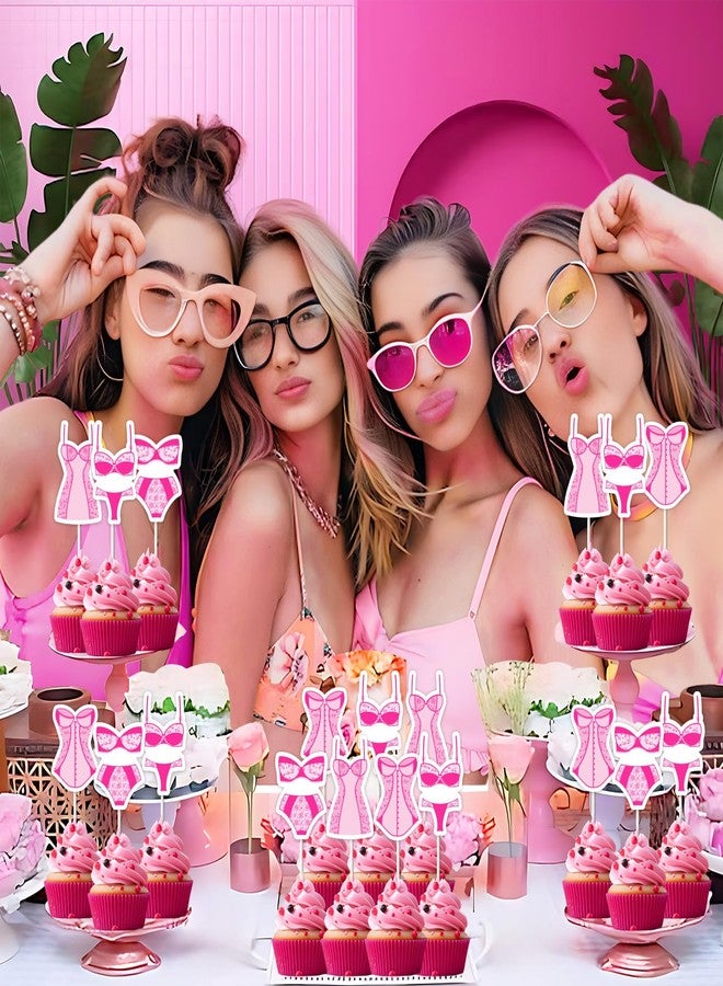 Blisstock Pink Bikini Bachelorette Cupcake Topper Rose Gold Underwear Party Cupcake Picks Underwear Bridal Shower Decorations Rose Gold Hen Party Decor for Women Bachelorette Party Bridal Shower Supplies - Image 4