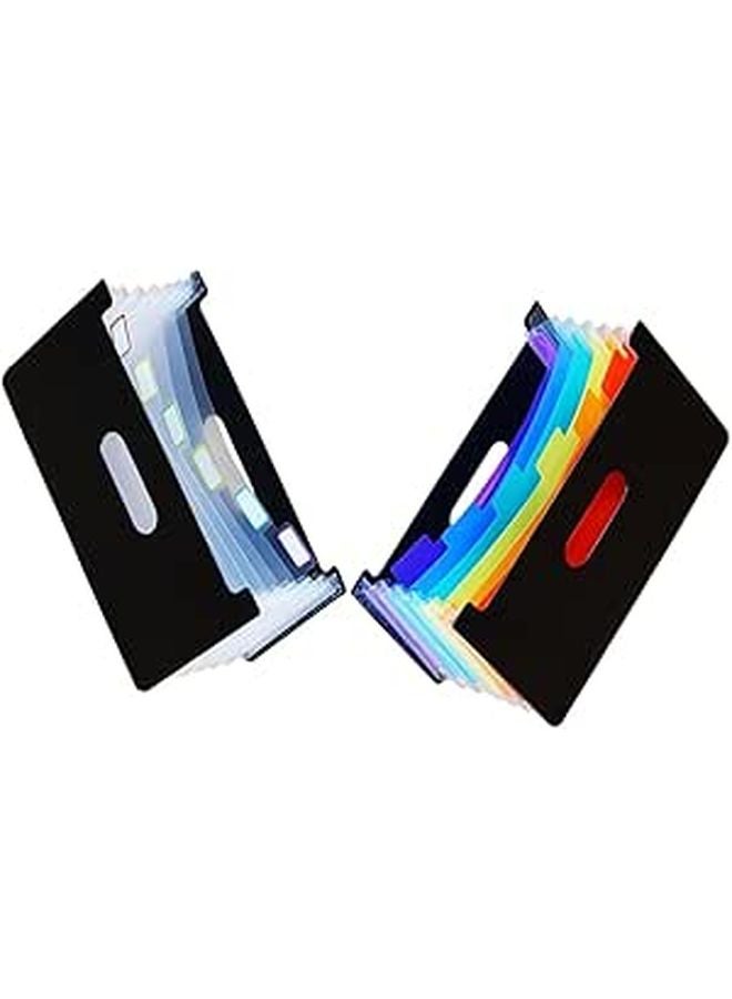 Mini Accordion File Folder Organizer 7 Pocket Expanding Plastic Portable Document Receipt Storage Black - Image 1