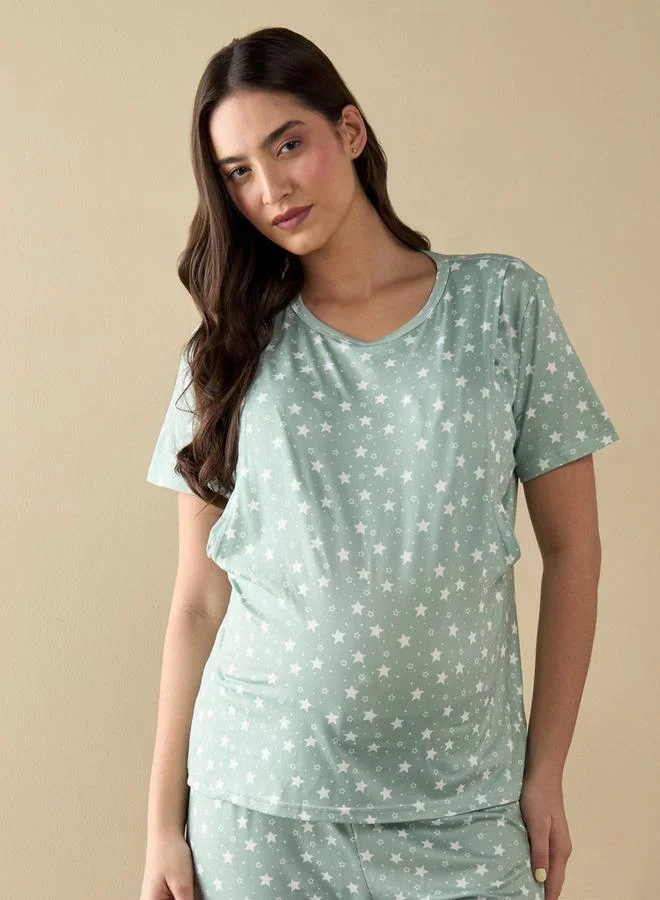 Splash FAV All-Over Star Print Nursing T-shirt and Pyjama Set
