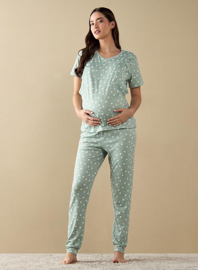 سبلاش فيڤ طقم بيجاما وتيشيرت للتمريض بطبعة نجوم شاملة - Image 1