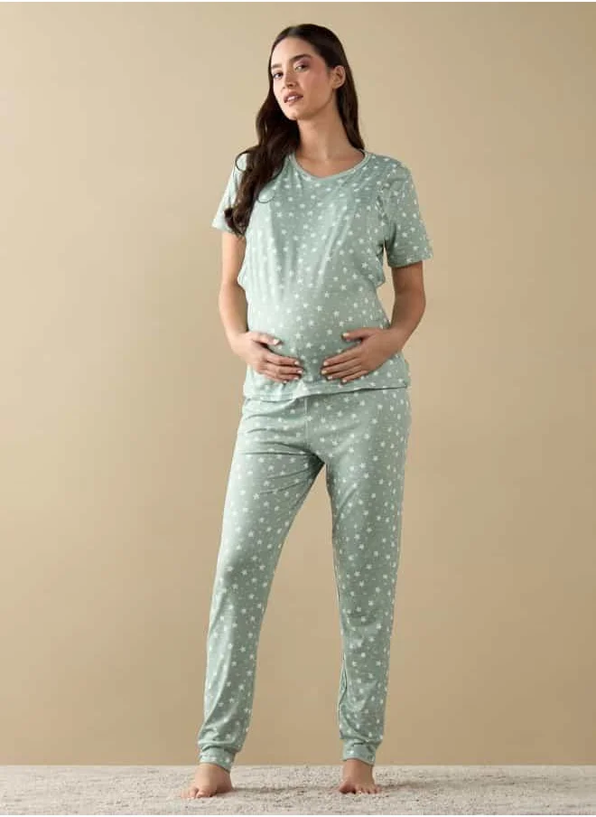 FAV All-Over Star Print Nursing T-shirt and Pyjama Set