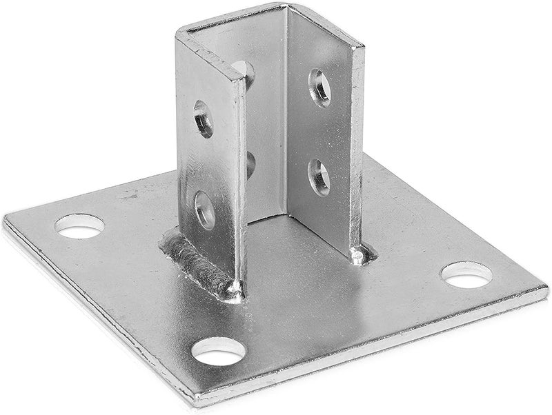 OHLECTRIC Strut Post Base Single Channel 1-5/8” – Side Orientation – 6x6 Inch – 4 Mounting Holes – Heavy Duty Galvanized Zinc Plated Square for Single Channel Fence Post Base - Image 1