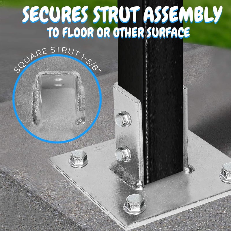 OHLECTRIC Strut Post Base Single Channel 1-5/8” – Side Orientation – 6x6 Inch – 4 Mounting Holes – Heavy Duty Galvanized Zinc Plated Square for Single Channel Fence Post Base - Image 4