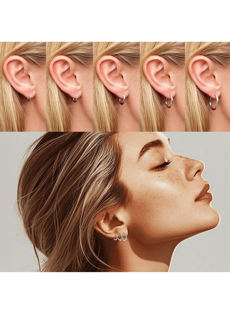 Luxuria Small, thick, waterproof hoop earrings for women; lightweight, hypoallergenic earrings; Set of 3 stainless steel earrings in silver for women. - Image 5