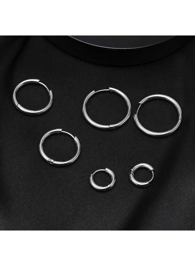 Luxuria Small, thick, waterproof hoop earrings for women; lightweight, hypoallergenic earrings; Set of 3 stainless steel earrings in silver for women. - Image 3